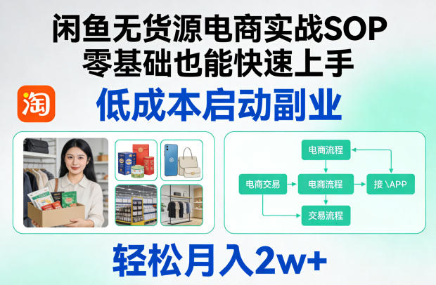 闲鱼无货源电商实战SOP，零基础也能快速上手，低成本启动副业，轻松月入2w+-鼎铸网