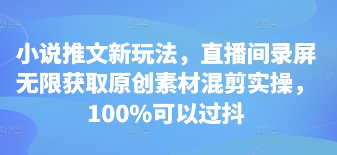 小说推文新玩法，直播间录屏无限获取原创素材混剪实操，100%可以过抖-鼎铸网