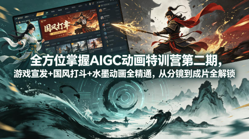 全方位掌握AIGC动画特训营第二期，游戏宣发+国风打斗+水墨动画全精通，从分镜到成片全解锁-鼎铸网