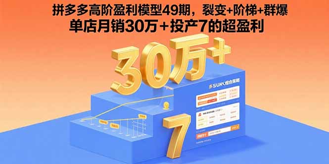 拼多多高阶盈利模型49期，裂变+阶梯+群爆  单店月销30万+投产7的超盈利-鼎铸网