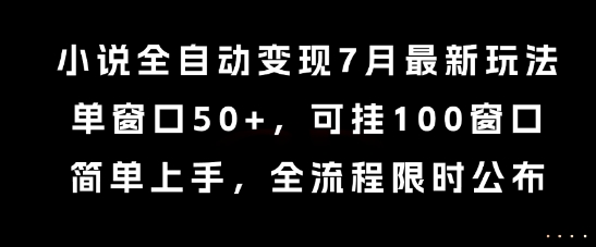 小说全自动变现7月玩法，单窗口50+，可挂100窗口，简单上手，全流程限时公布【揭秘】-鼎铸网