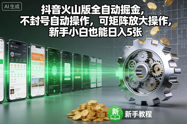 抖音火山版全自动掘金，不封号自动操作，可矩阵放大操作，新手小白也能日入5张【揭秘】-鼎铸网