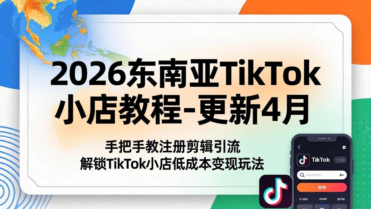 2026东南亚TikTok小店教程-更新4月，手把手教注册剪辑引流，解锁TikTok小店低成本变现玩法-鼎铸网