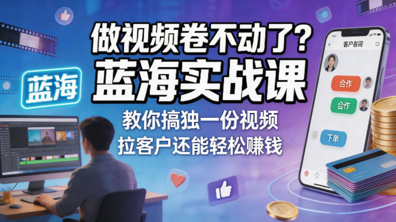 做视频卷不动了？蓝海实战课教你搞独一份视频，拉客户还能轻松賺钱！【原创双语字幕】-鼎铸网