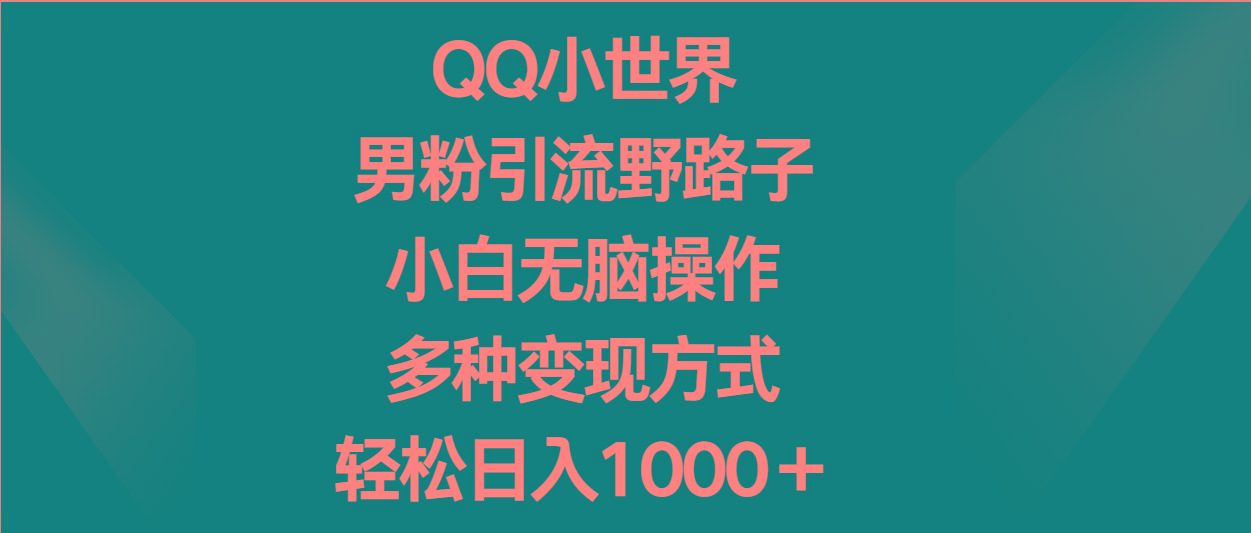 QQ小世界男粉引流野路子，小白无脑操作，多种变现方式轻松日入1000＋-鼎铸网