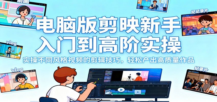 电脑版剪映新手入门到高阶实操，实操不同风格视频的剪辑技巧，轻松产出高质量作品-鼎铸网