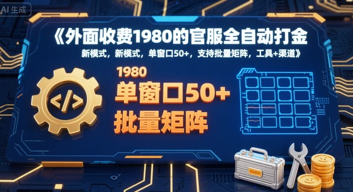 外面收费1980的官服全自动打金，新模式，单窗口50+，支持批量矩阵，工具+渠道【揭秘】-鼎铸网