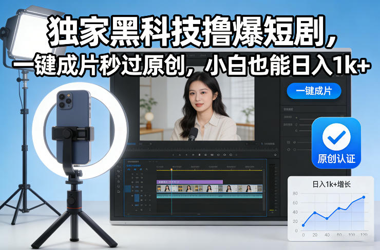 独家黑科技撸爆短剧，一键成片秒过原创，小白也能日入1k+【揭秘】-鼎铸网