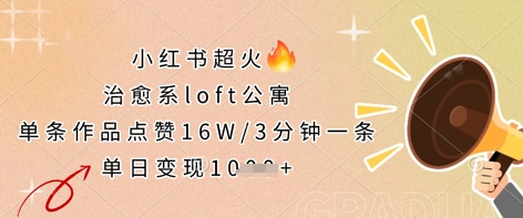 小红书超火的治愈系loft公寓，单条作品点赞16W，3分钟一条，单日变现数张-鼎铸网