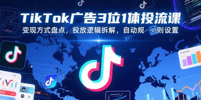 TikTok广告3位1体投流课，变现方式盘点，投放逻辑拆解，自动规则设置-鼎铸网