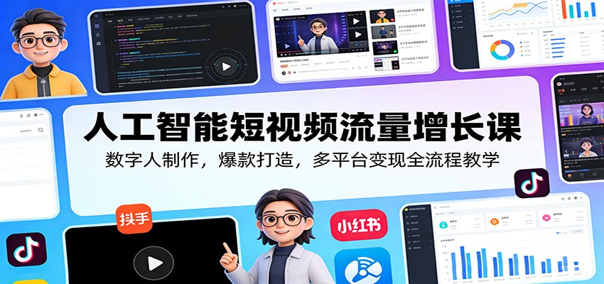 人工智能短视频流量增长课：数字人制作，爆款打造，多平台变现全流程教学-鼎铸网
