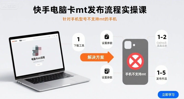 快手电脑卡mt发布流程实操课，针对手机型号不支持mt的手机-鼎铸网