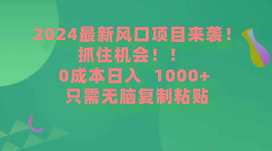 (9899期)2024最新风口项目来袭，抓住机会，0成本一部手机日入1000+，只需无脑复…-鼎铸网