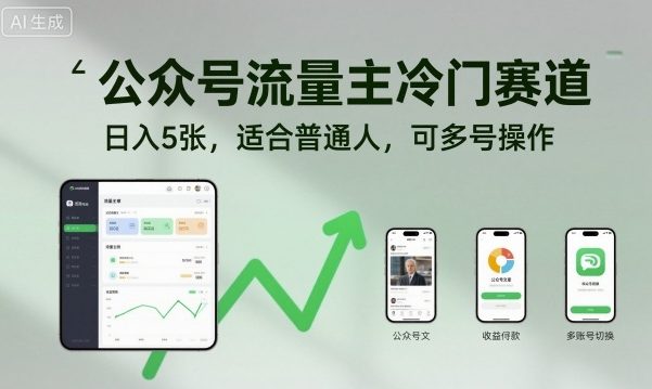 公众号流量主冷门赛道，日入5张，适合普通人，可多号操作-鼎铸网