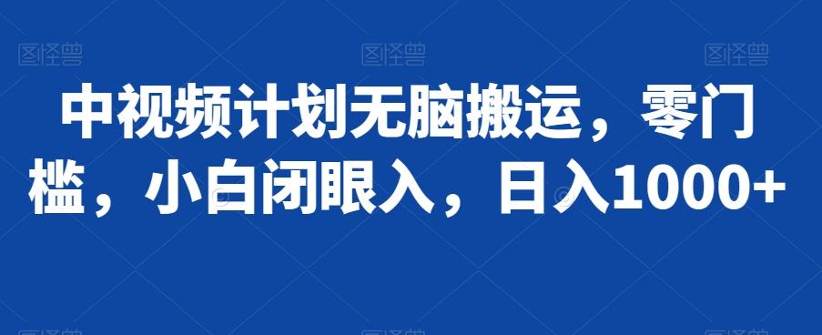 中视频计划无脑搬运，零门槛，小白闭眼入，日入1000+-鼎铸网