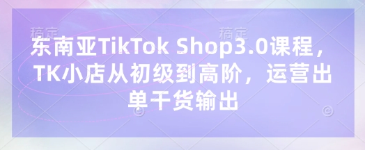 东南亚TikTok Shop3.0课程，TK小店​从初级到高阶，运营出单干货输出-鼎铸网