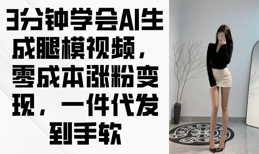 3分钟学会AI生成腿模视频，零成本涨粉变现，一件代发到手软-鼎铸网