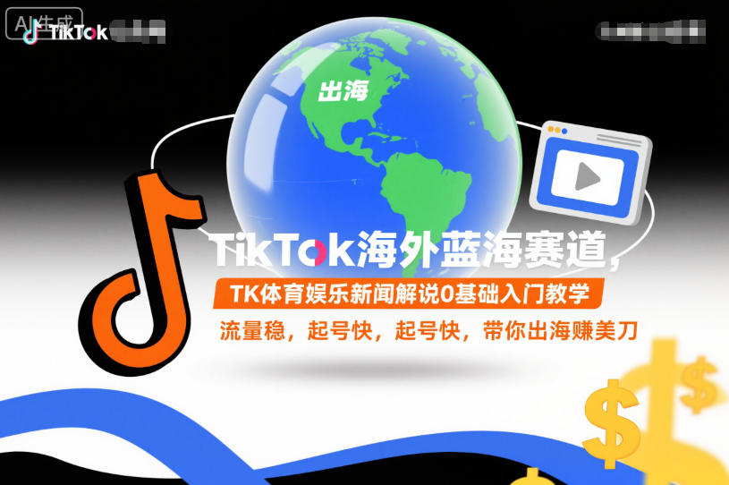 TikTok海外蓝海赛道，TK体育娱乐新闻解说0基础入门教学，流量稳，起号快，带你出海賺美刀-鼎铸网