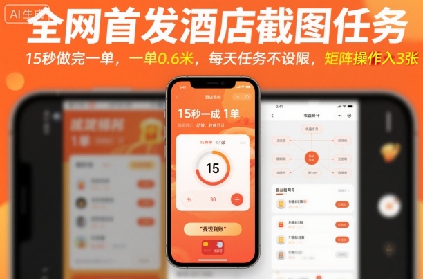 全网首发酒店截图任务，15秒做完一单，一单0.6米，每天任务不设限，矩阵操作日入3张【揭秘】-鼎铸网