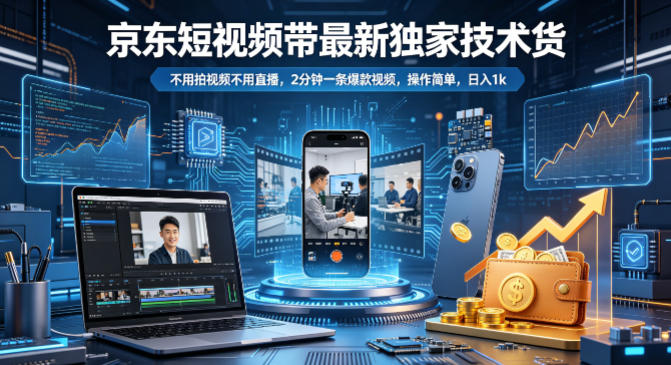 京东短视频带货最新独家技术，不用拍视频不用直播，2分钟一条爆款视频，操作简单，日入1k+【揭秘】-鼎铸网