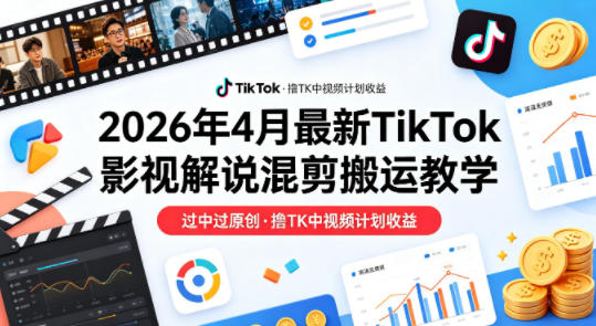 26年4月最新TikTok影视解说混剪搬运教学，过中过原创，撸TK中视频计划收益-鼎铸网