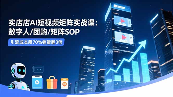实体店AI短视频矩阵实战课：数字人/团购/矩阵SOP，引流成本降70%销量翻3倍-鼎铸网