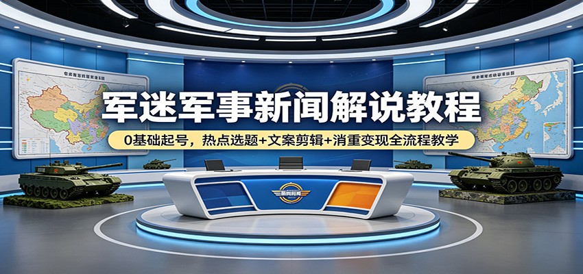 军迷军事新闻解说教程：0基础起号，热点选题+文案剪辑+消重变现全流程教学-鼎铸网