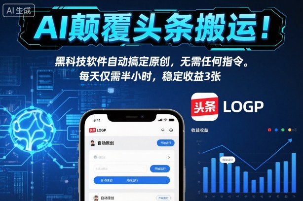 AI颠覆头条搬运！黑科技软件自动搞定原创，无需任何指令。每天仅需半小时，稳定收益3张【揭秘】-鼎铸网