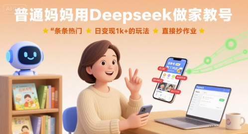 普通妈妈用Deepseek做家教号，条条热门，日变现1k+的玩法，直接抄作业-鼎铸网