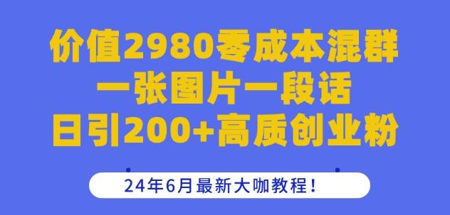 价值2980零成本混群一张图片一段话日引200+高质创业粉，24年6月最新大咖教程【揭秘】-鼎铸网
