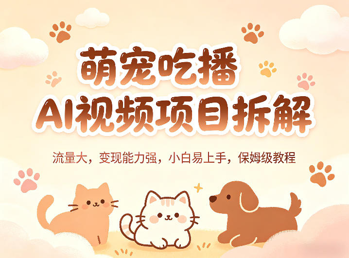 萌宠吃播AI视频项目拆解，流量大，变现能力强，小白易上手，保姆级教程-鼎铸网