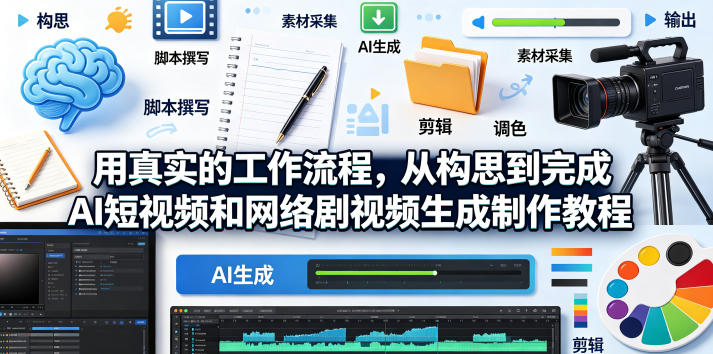 用真实的工作流程，从构思到完成AI短视频和网络剧视频生成制作教程-中英字幕-鼎铸网