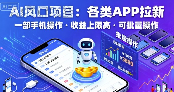 AI风口项目，各类APP拉新，一部手机就可以操作，收益上限高，可批量操作-鼎铸网