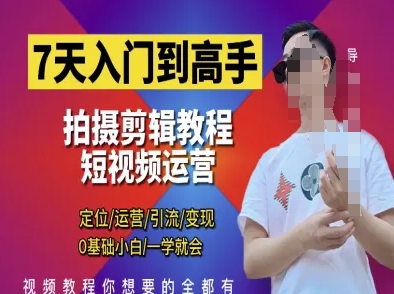 7天入门到高手，短视频剪辑运营高手课，定位 运营 引|流 变现，0基础小白一学就会-鼎铸网