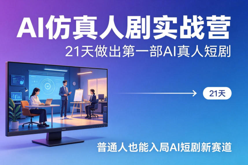 AI仿真人剧实战营，21天做出第一部AI真人短剧，普通人也能入局AI短剧新赛道-鼎铸网