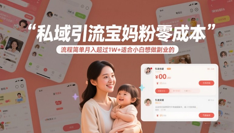 私域引流宝妈粉零成本流程简单月入超过1W+适合小白想做副业的-鼎铸网