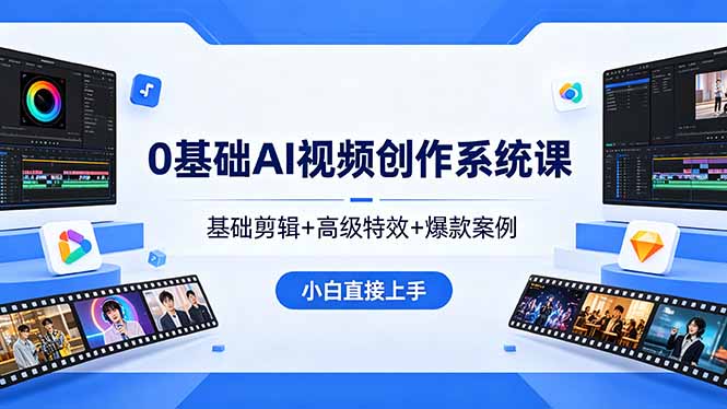 0基础AI视频创作系统课，基础剪辑+高级特效+爆款案例，小白直接上手-鼎铸网
