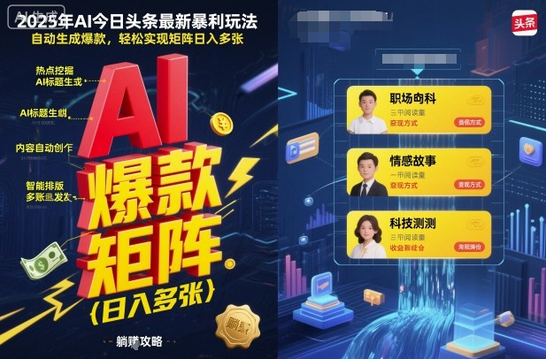 2025年AI今日头条最新暴利玩法，自动生成爆款，轻松实现矩阵日入多张-鼎铸网