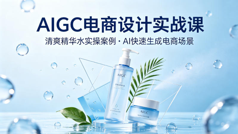 AIGC电商设计实战课，以清爽精华水为实操案例，教你用AI快速生成电商场景-鼎铸网
