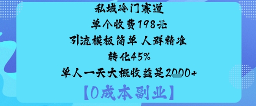 私域冷门赛道:单个收费198米引流模板简单人群精准转化45%单人一天大概收益是1k+-鼎铸网