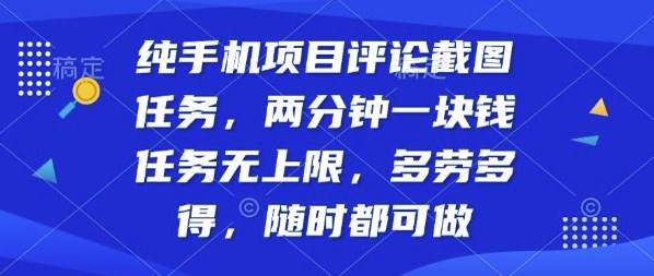 纯手机项目评论截图任务，两分钟一块钱多劳多得，随时随地都能做【揭秘】-鼎铸网