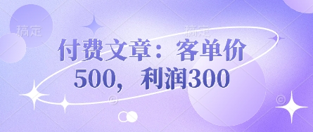 付费文章：客单价500，利润300-鼎铸网