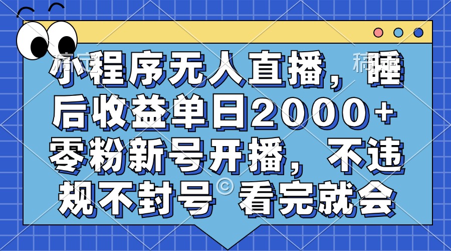 小程序无人直播，睡后收益单日2000+ 零粉新号开播，不违规不封号 看完就会-鼎铸网