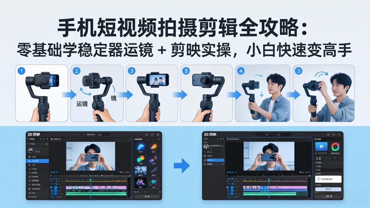 手机短视频拍摄剪辑全攻略：零基础学稳定器运镜 + 剪映实操，小白快速变高手-鼎铸网
