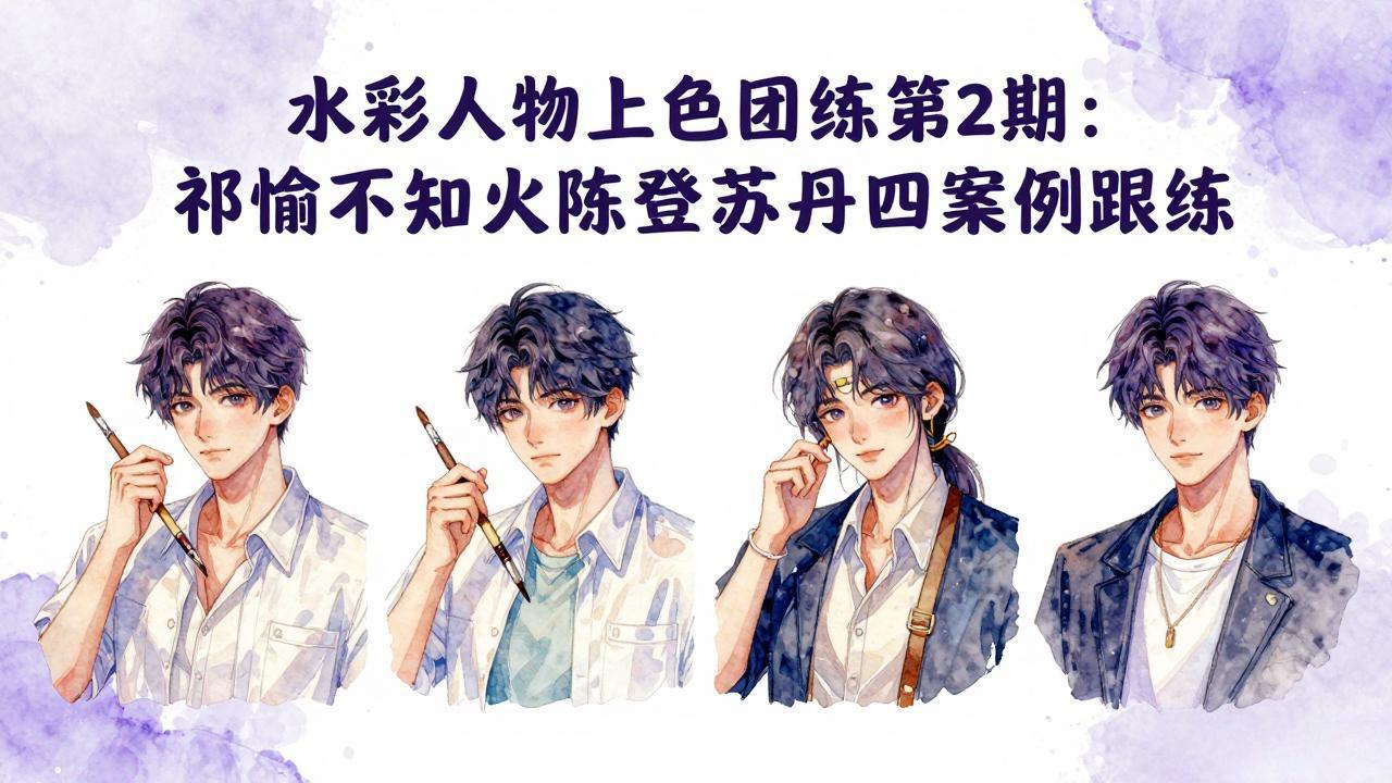 水彩人物上色团练第2期：祁煜不知火陈登苏丹四案例跟练，手把手提升绘画能力-鼎铸网