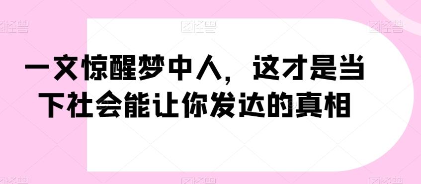 一文惊醒梦中人，这才是当下社会能让你发达的真相【公众号付费文章】-鼎铸网