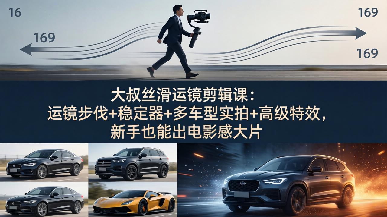 大叔丝滑运镜剪辑课：运镜步伐+稳定器+多车型实拍+高级特效，新手也能出电影感大片-鼎铸网