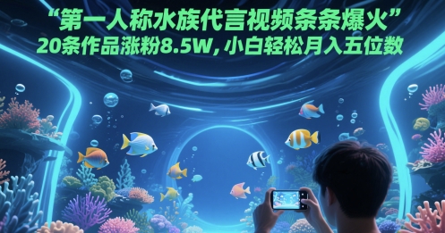 第一人称水族代言视频条条爆火，20条作品涨粉8.5W，小白轻松月入五位数-鼎铸网