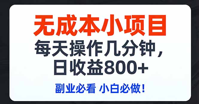 无成本小项目,每天操作几分钟,日收益800+ 副业必看 小白必做！-鼎铸网