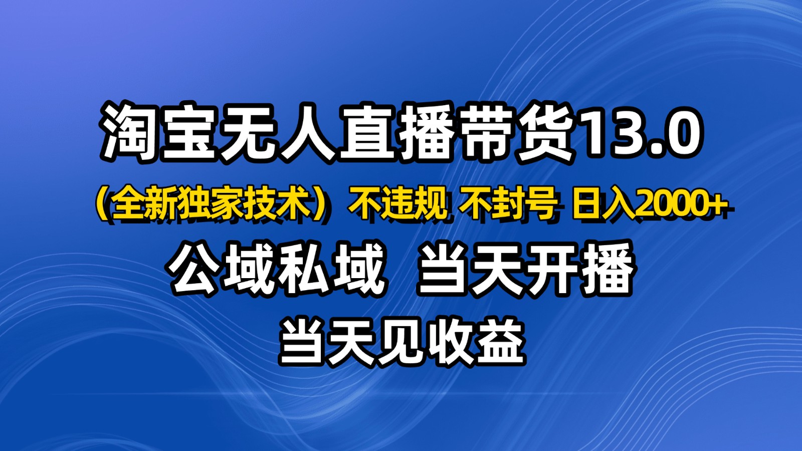 淘宝无人直播13.0，公域私域技术，不封号，不违规 布局下半年旺季赛道，日入2000+-鼎铸网